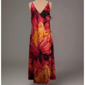 Sensara Womens Nightgown Maxi Slip Dress Large Orange Red Satin Spaghetti Strap